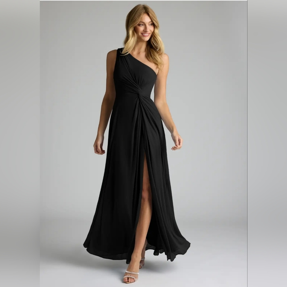 Azazi One Dress Vintage Shoulder Front Side Slit Formal Maxi Black Plus Size M - Picture 13 of 17